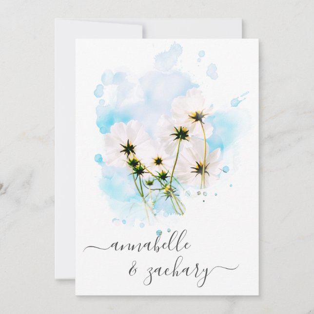 Invitation *~* RSVP - QR SKY Pink Flowers FLORAL AR15 Mariage (Devant)