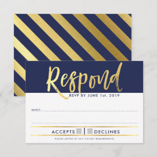 Invitation RSVP RÉPONSE fausse or type marine bleu