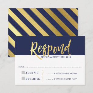 Invitation RSVP RÉPONSE fausse or type marine bleu