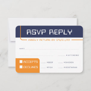 Invitation RSVP RÉPONSE Jeu moderne marine bleu orange