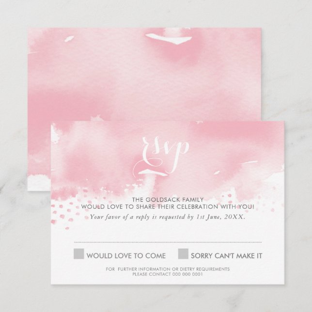 Invitation RSVP RÉPONSE RÉPONSE aquarelle rose pâle élégant (Devant / Derrière)