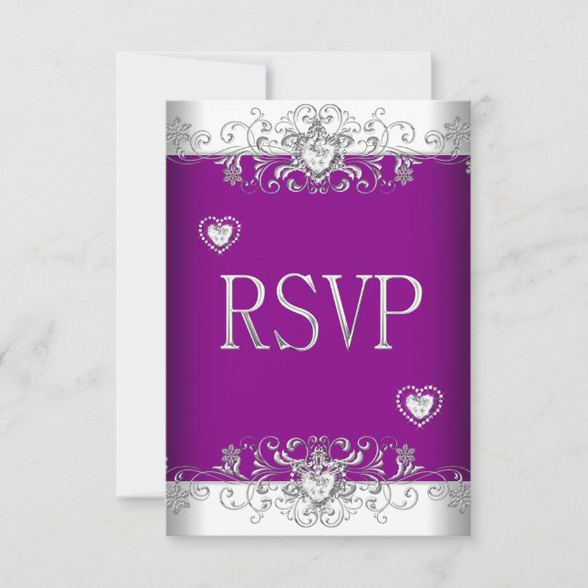 Invitation RSVP Rose Mariage Diamant Cœurs Rose Blanc (Devant)