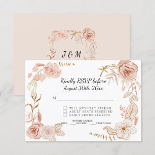 Invitation RSVP Rose Terracite Fleurs Aquarelle Mariage