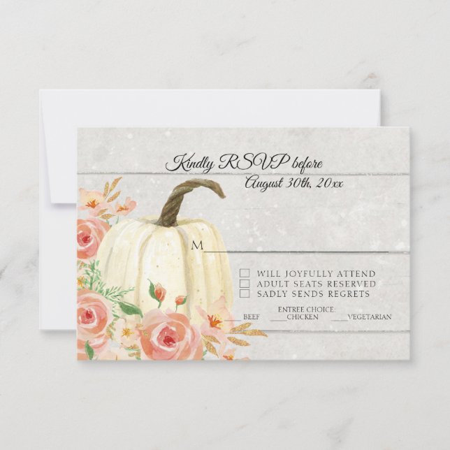 Invitation RSVP Rustique Aquarelle Floral Citrouille Blanche  (Devant)
