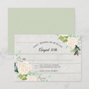 Invitation RSVP Rustique Bois aquarelle Art Floral Rose ivoir