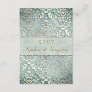 Invitation RSVP Sage Green Glimmer Mariage damassé