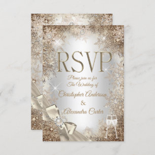 Invitation RSVP Silver Beige Cream Pearl Bow Snowflake 2
