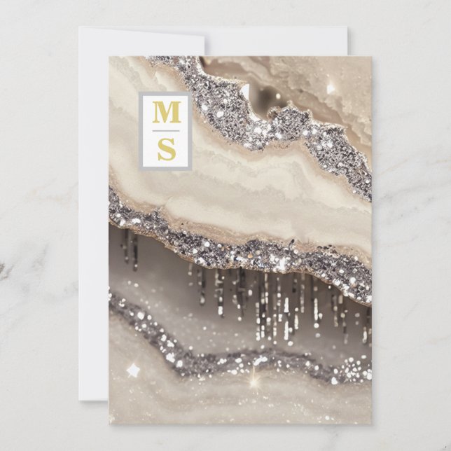 Invitation *~ RSVP SILVER IVORY QR Initiales AR66 Mariage (Devant)