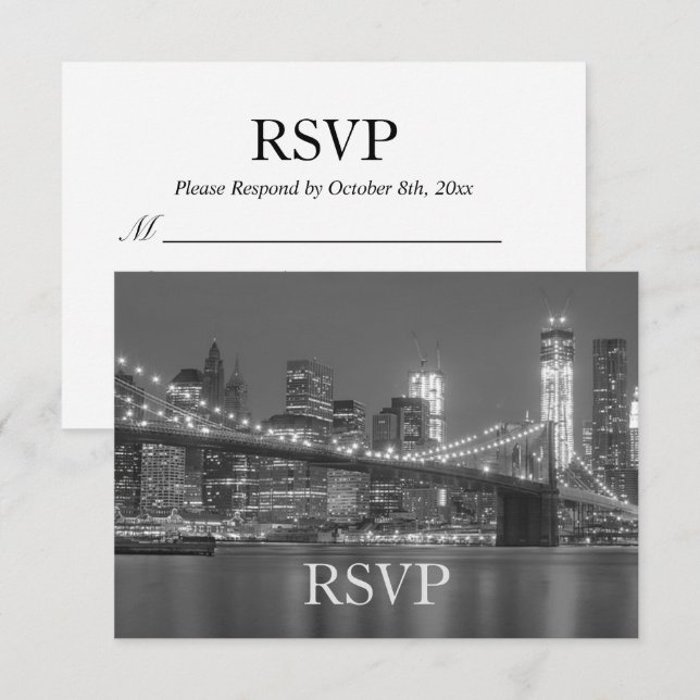 Invitation RSVP - Skyline de New York City Mariage RSVP Brook (Devant / Derrière)