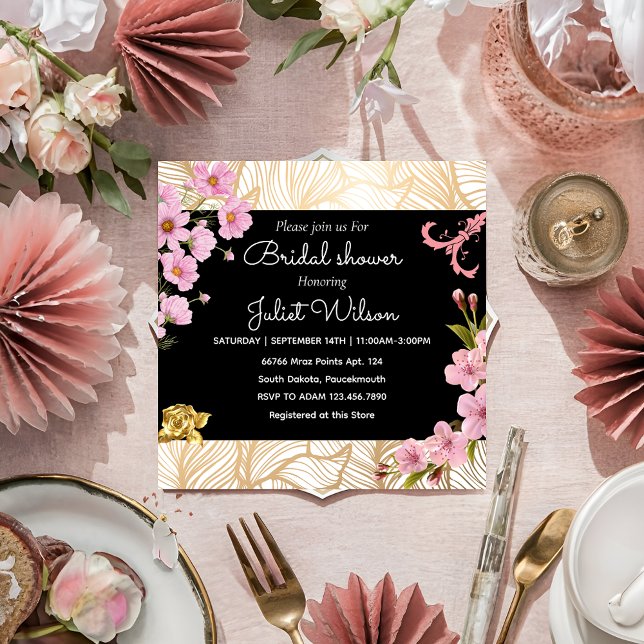 Invitation RSVP Soiree Turquoise Gold damask douche de nage (Créateur téléchargé)