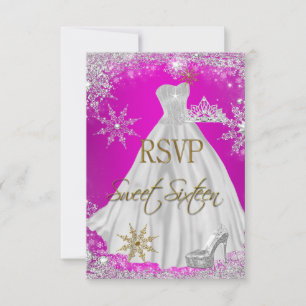 Invitation RSVP Sweet 16 Douze Ans Rose Chaud Blanc Or