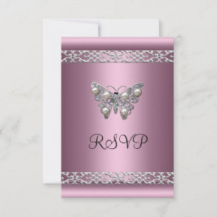 Invitation RSVP Sweet sixteen Anniversaire Satin Rose Papillo