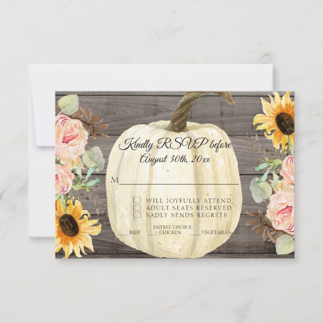Invitation RSVP Tournesol rustique n Floral Citrouille Barn W (Devant)