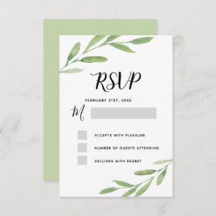 Invitation RSVP Vert rustique Simple Elégant Aquarelle