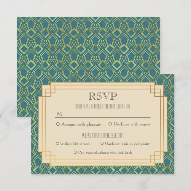 Invitation Rsvp vintage d'art déco (Devant / Derrière)