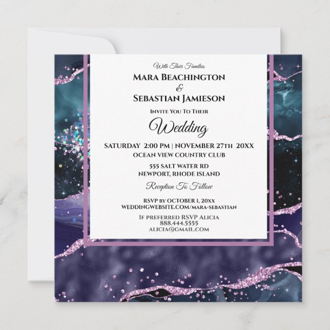 Invitation *~* RSVP Website AGATE Stars Purple AR13 Mariage (Devant)