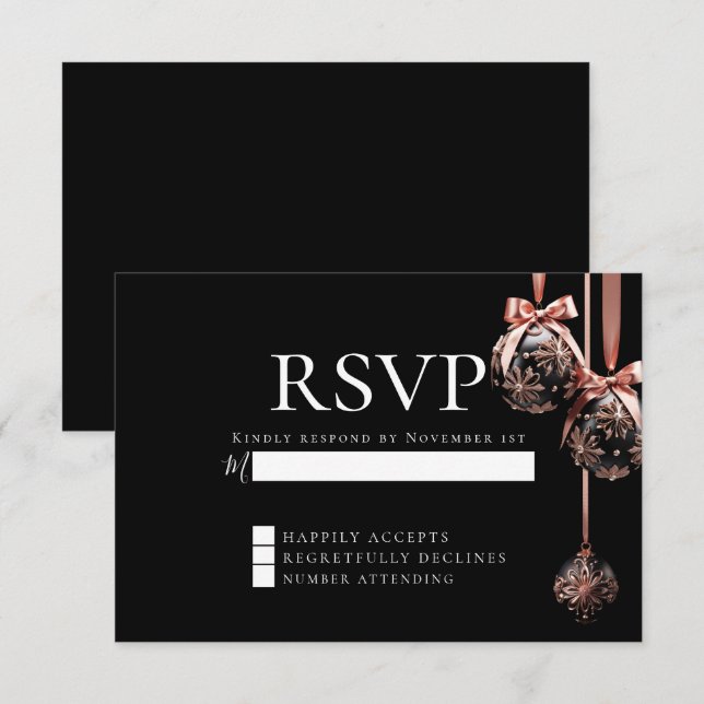 Invitation RSVP | Winter Pink et Onyx Baubles (Devant / Derrière)