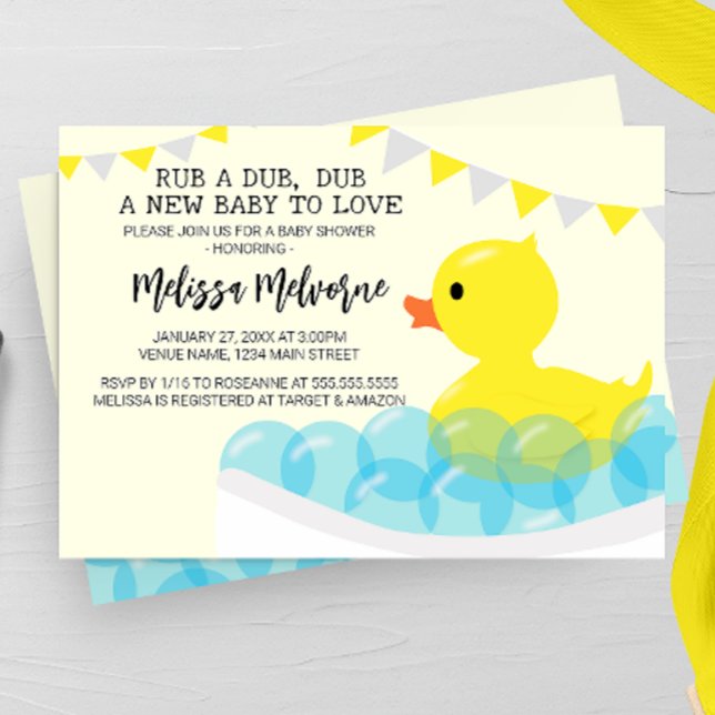 Invitation Rub A Dub Dub Dub, Caoutchouc Baby shower (Créateur téléchargé)