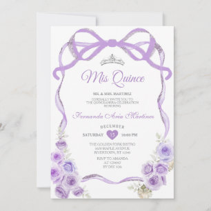 Invitation Ruban à bow fleuri pourpre Dusty Silver Mis Quince
