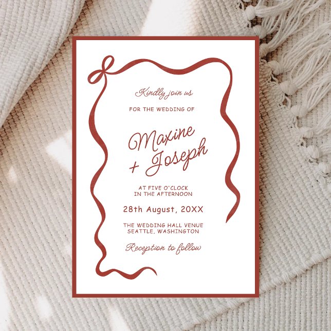 Invitation Ruban à nœud dessiné à la main rouge croquis maria (Red hand drawn bow ribbon wedding invitation creates a warm and memorable first impression.)