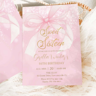 Invitation Ruban à Nœud Rose Coquette Douce 16 Seize Annivers