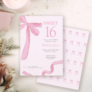 Invitation Ruban à nœud rose tendre Coquette Sweet 16 tendanc