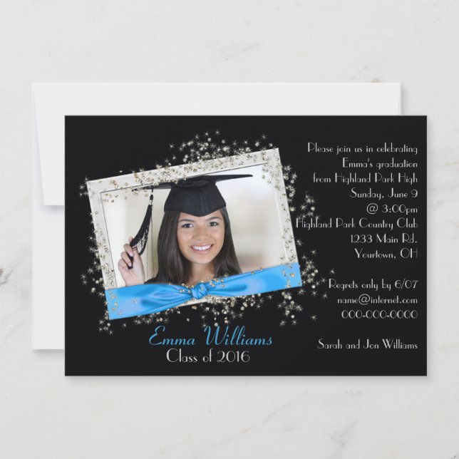 Invitation Ruban Aqua avec Parties scintillant (Devant)
