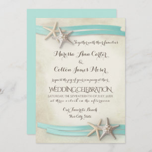 Invitation Ruban Aqua Sable et Starfish