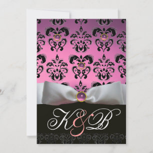 INVITATION RUBAN BLANC LILAS ROSE MONOGRAMME DAMAS NOIR