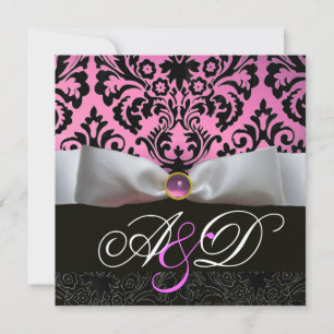 INVITATION RUBAN BLANC LILAS ROSE  NOIR  MONOGRAMME DAMAS