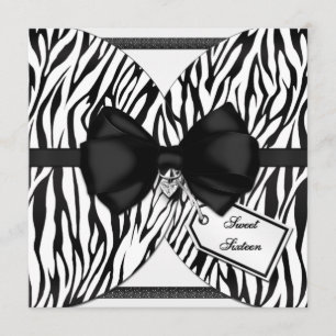 Invitation Ruban blanc noir d'invitation de zèbre et arc orné