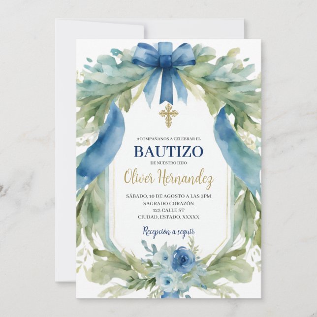 Invitation Ruban bleu Bautizo Espagnol (Devant)