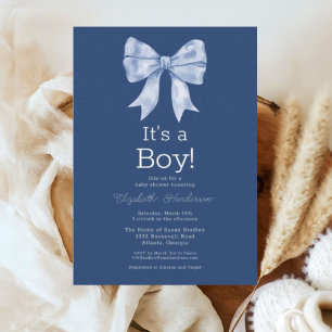 Invitation Ruban bleu Bow C'est un Baby shower garçon