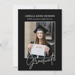 Invitation Ruban Bow tendance noir & blanc photo Graduation