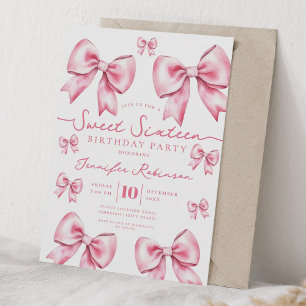 Invitation Ruban Coquette Féminin Anniversaire Sweet 16 Rose