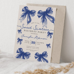 Invitation Ruban Coquette Féminin Douce 16e Anniversaire Bleu