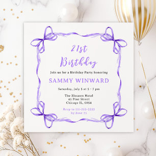 Invitation Ruban Coquette Violet Fête d'Anniversaire