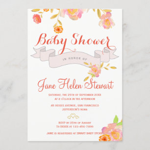 Invitation Ruban d'aquarelle rouge corail
