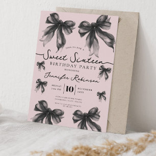 Invitation Ruban de Coquette Féminin Anniversaire 16 Ans Noir