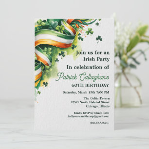 Invitation Ruban de drapeau irlandais Trèfle Vert Blanc Orang