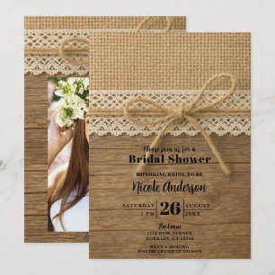 Invitation Ruban de ficelle rustique en bois et dentelle pour