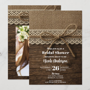 Invitation Ruban de jute rustique Bois et dentelle Fête de ma