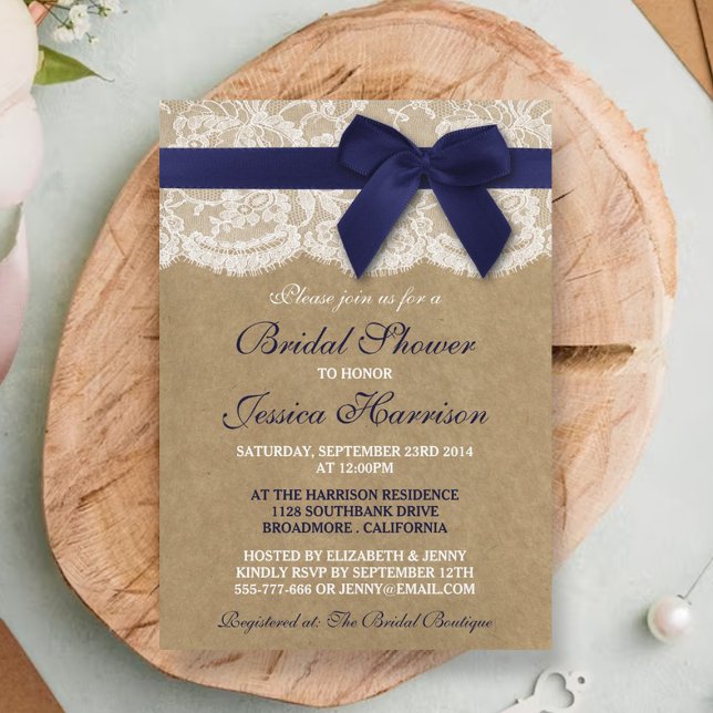 Invitation Ruban de la marine sur Kraft et Fête des mariées d (Créateur téléchargé)