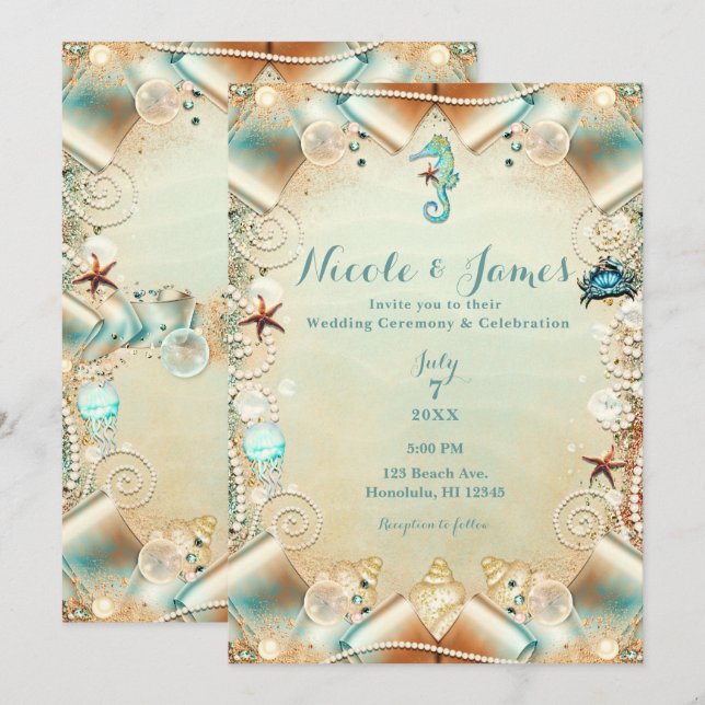 Invitation Ruban de perles sous la crème enchantée pour maria (Devant / Derrière)