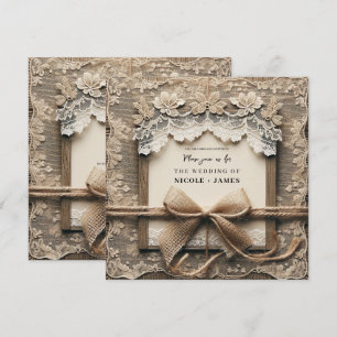 Invitation Ruban de toile de jute en dentelle florale vintage