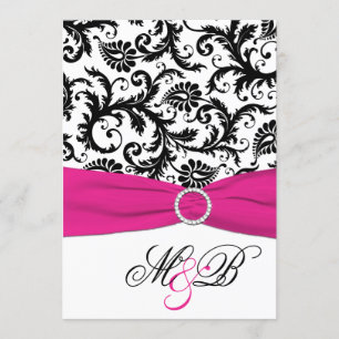 Invitation Ruban d'impression noir et blanc Fuchsia