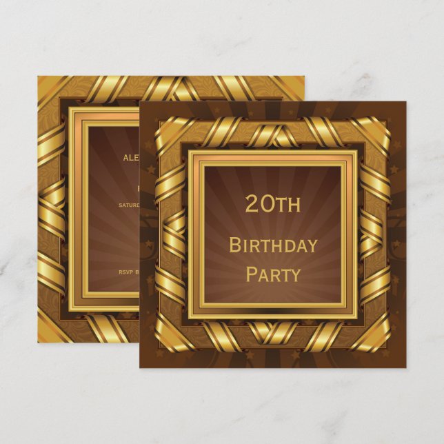 Invitation Ruban d'or et étoiles encadrés Mans 20e anniversai (Devant / Derrière)
