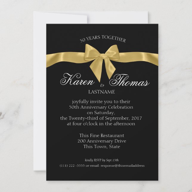 Invitation Ruban doré 50e anniversaire (Devant)