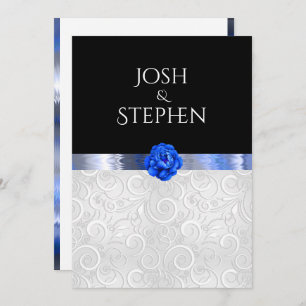 Invitation Ruban en soie blanc Motif en argent bleu