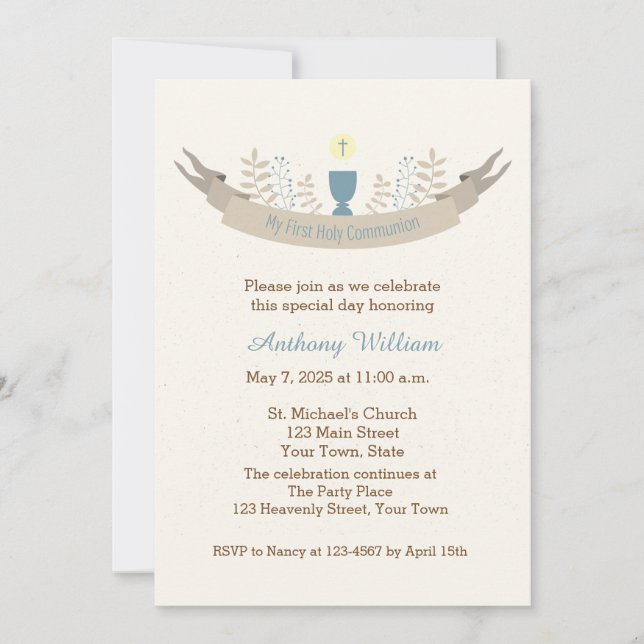 Invitation Ruban et calice de communion (Devant)
